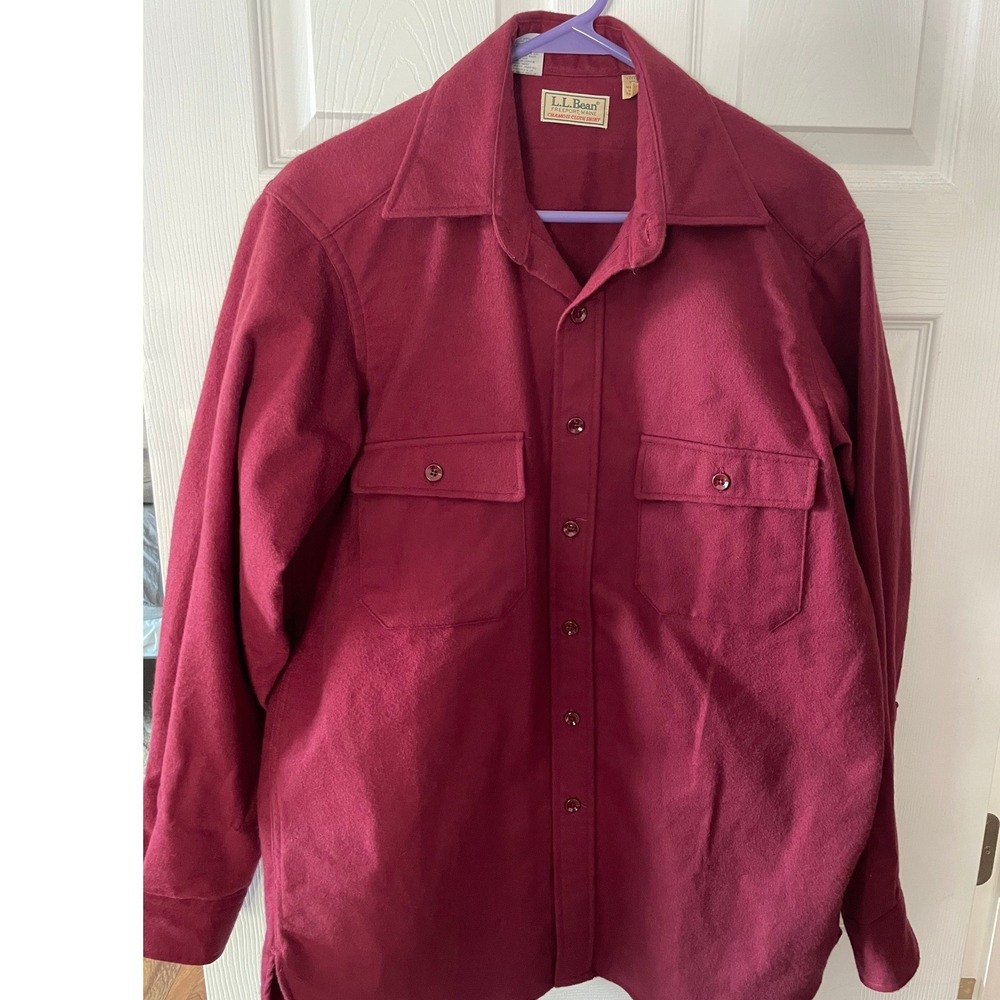 LL Bean Chamois Cloth Shirt Mens 15.5 Plum Burgundy USA Cotton Flannel